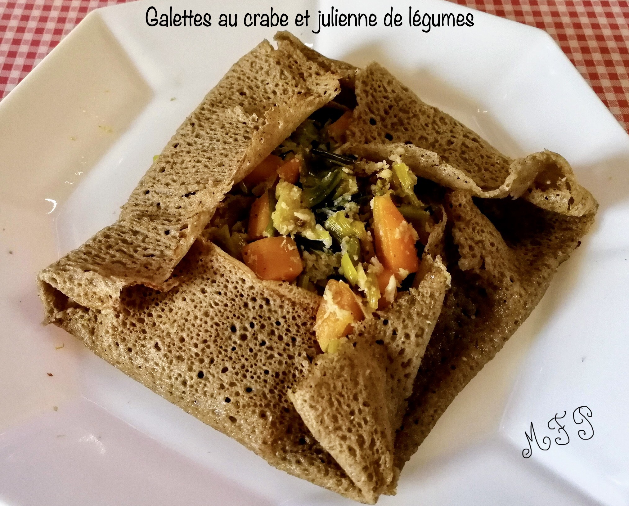 Galettes au crabe et julienne de légumes